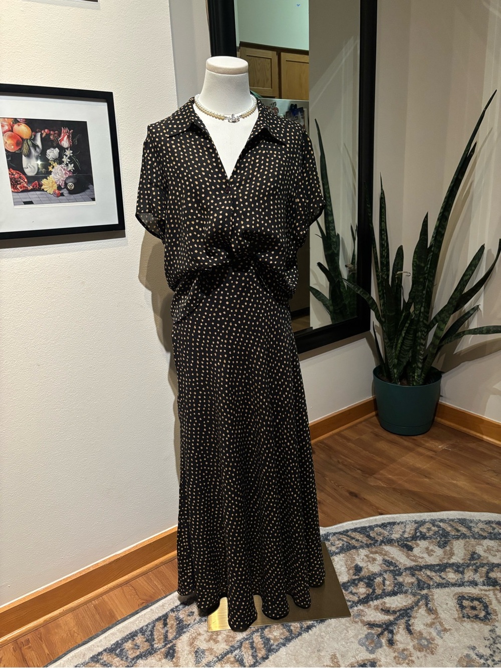 Jones New York 100% Silk Polka Dot Matching Skirt Set 12 14 Quiet Luxury